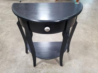 Black Finish 2-Tier Single Drawer Half Round Accent Table
