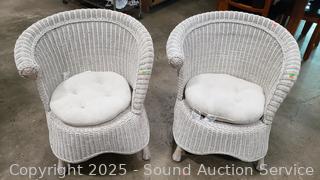 White Wicker Padded Accent Chairs