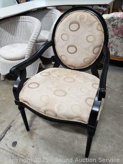 Black Finish & Ivory Upholstered Accent Armchair