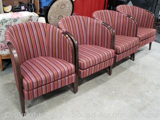Set of 4 Striped Barrel Back Accent Chairs