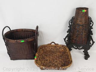 3 Primitive Woven Baskets 