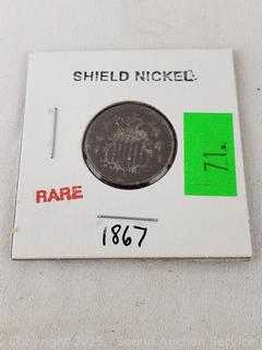 Rare Antique 1867 US Shield Nickel