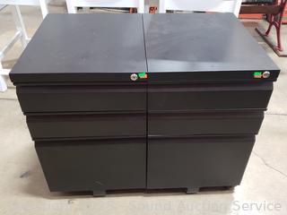 Pair of Black Metal 3-Drawer Rolling Office Cabinets