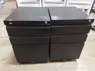 Pair of Black Steel 3-Drawer Rolling Office Cabinets
