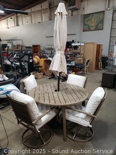 Patio Table & Umbrella Set w/4 Swivel Rocking Chairs