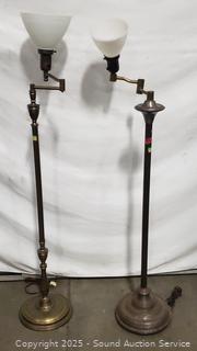 Pair of Vintage Brass Finish Articulating Floor Lamps w/Milk Glass Shades
