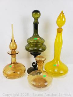 4pc Yellow & Green Glass Decanters