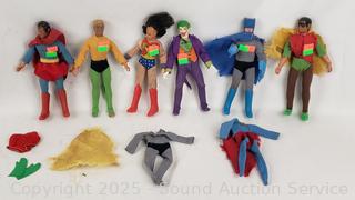 6 Vintage Superhero Articulating Action Figures w/Some Paire Clothes