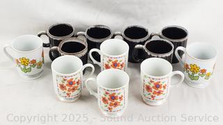 2 6pc Sets Brown Drip & Floral Coffee Mug Sets