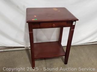 Medium Finish Wood Single Drawer Accent Table