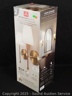 2 Globe Rechargeable Gold Finish Sconces