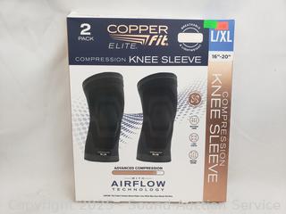 2 Copper Fit Elite Compression Knee Sleeves S:L/XL,16-20"