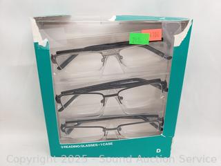 3 Foster Grant +2.0 Semi Rimless Readers w/1 Case