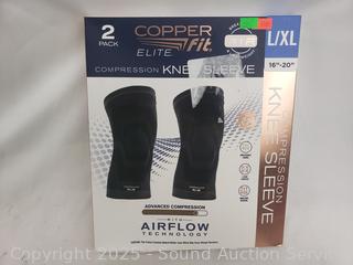 2 Copper Fit Elite Compression Knee Sleeves S:L/XL,16-20"