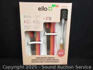 Ello 17pc Straw & Bottle Brush Set