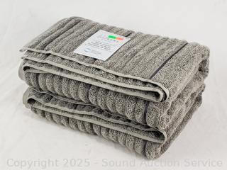 2 Welhome Bumpy Texture Gray Cotton Bath Towels