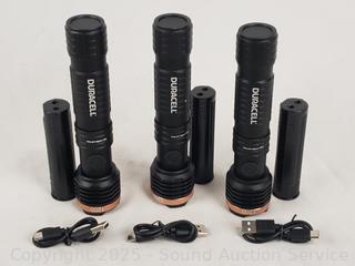 3 Duracell Durabeam1200LM LED Rechargeable Flashlights