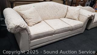 Victorian Ivory Upholstered Sofa w/Matching Throw Pillows