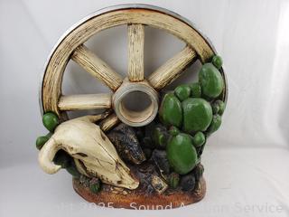 Southwestern Painted Ceramic Wagon Wheel Skull Sculpture