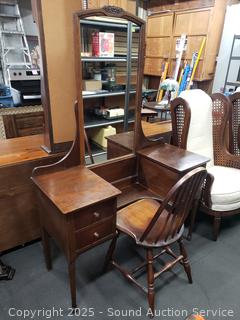 Vintage Makeup Vanity w/Spindle Back Chair