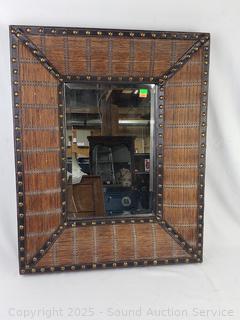 Wicker Vinyl Nailed Accent Beveled Mirror