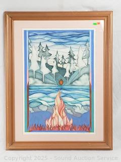 Signed Joan Iarimore 1991 Campfire Watercolor Painting