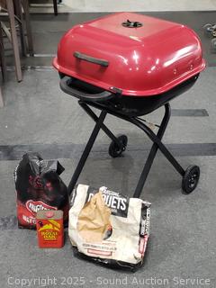 Americana Red Charcoal Grill w/Charcoal & Lighter Fluid