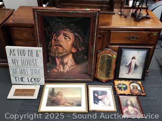 9pc Jesus Religious Artwork, Clock, Wall Decor