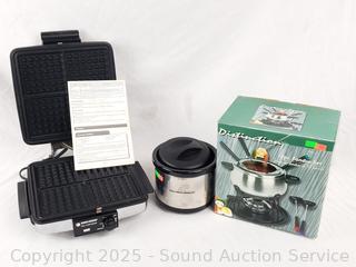 Waffle Maker, 18pc Fondue Set, Miniature Crock