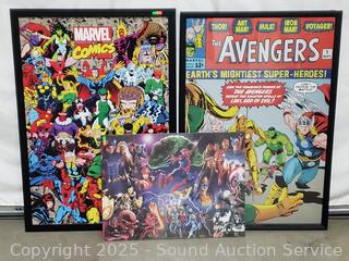 2 Marvels Avengers Comic Framed Posters & Assembled Avengers Puzzle