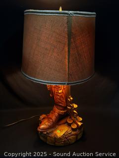 Ceramic Western Boot Side Iron 31" Table Lamp
