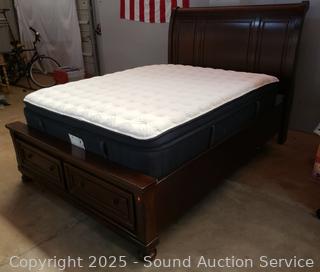 Ashley Furn. Cherry Finish Queen Sleigh Bed w/Stearns & Foster Pillow Top Mattress 