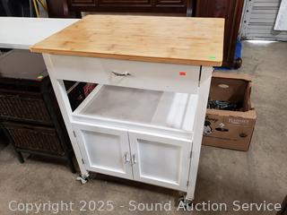 White Rolling Bamboo Top Kitchen Island Cart 
