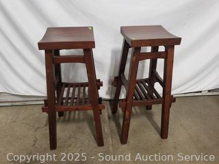 2 Wood Saddle Seat Stools