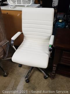 White Faux Leather Adjustable Rolling Office Chair 