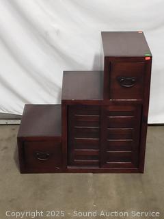 Wood Tiered Shelf/Stairs w/Drawers & Cabinet