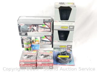 6 26" Bike Tires, 2 Patch Kits, Brake & Gear Table Set