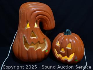 2 Lighted Plastic Pumpkins