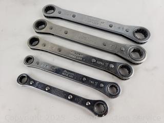 5 Snap-On Ratcheting Wrenches SAE & MM