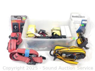 Assorted Ratchet Strap Tie-Downs, Winch Strap, Anchors