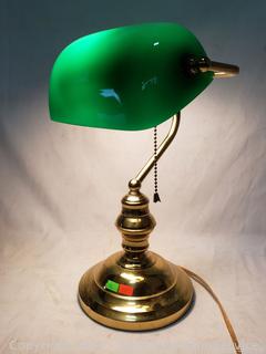 Brass & Green Glass Executives Desk Lamp 