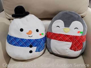 2 Squishmallows Penguin & Snowman Plush 11" Character Pillows 
