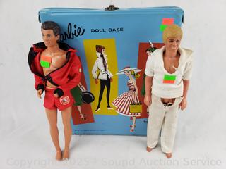 1961 Barbie Doll Case & 2 1968 & 1969 Ken Dolls 