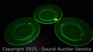 3 Uranium Glass 8.5" Plates 