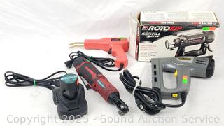 Plastic Welder, Elec. Stapler, Rotozip Spiral Saw, Cordless 3/8" Ratchet