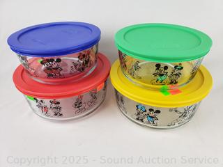 4 Disney Pyrex Glass Food Storage Bowls w/4 Lids 