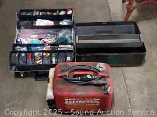2 Tackle Boxes & Steel Marine Fuel Can 