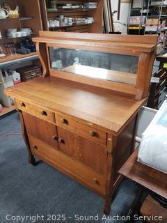 Antique Oak Mirrored Buffet 