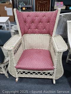 White Wicker Rocker w/Quilted Upholstery 
