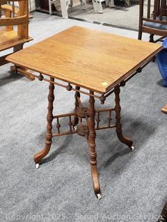 Antique Oak Ball & Stick Turnings Parlor Table w/Casters